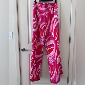 PrettyLittleThing Pink Abstract Wide Leg Pants High Waisted Statement Trousers